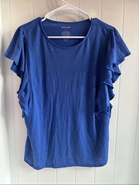 Nine West Royal Blue Ruffle Sleeve Short-Sleeve Top